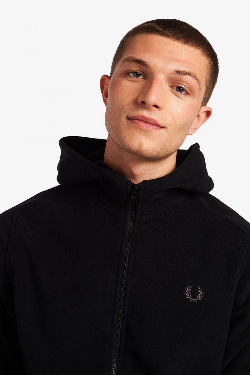 Black Fred Perry Polar Fleece Hooded Track Men's Jackets | PH 1233TCEV